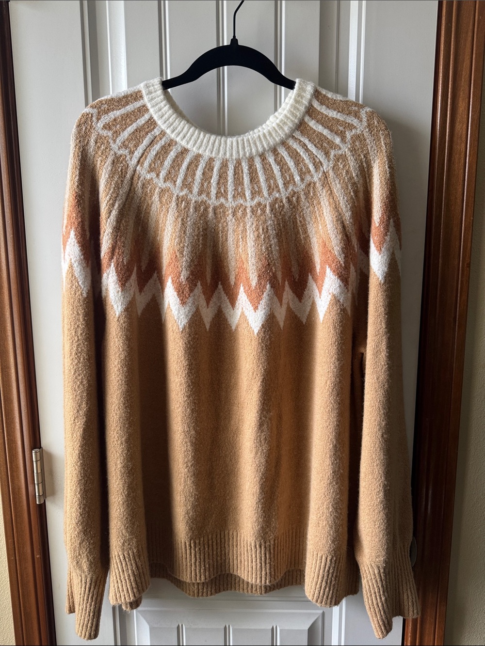 French Connection Essentials Cream and Camel Ribbed Knit Sweater
